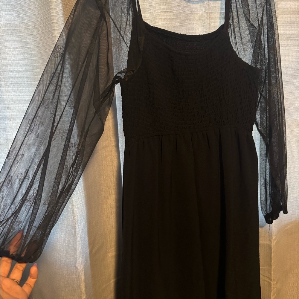 Elegant Black Dress with Sheer Sleeves